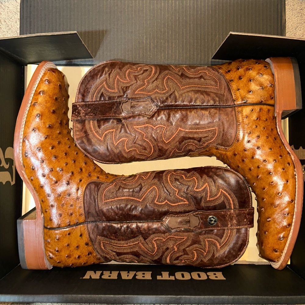 Boot Barn Men's Tan and Brown Ostrich Western Boots